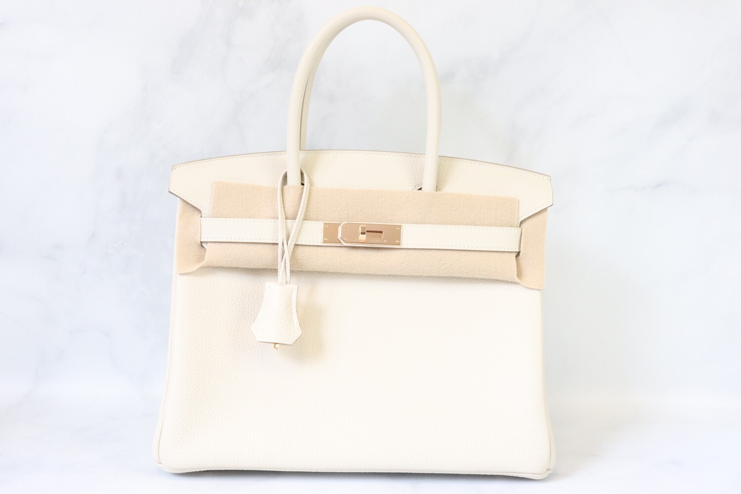 Hermes Birkin 30, Craie Togo Leather with Rosegold Hardware, Preowned in Box (Y Stamp)