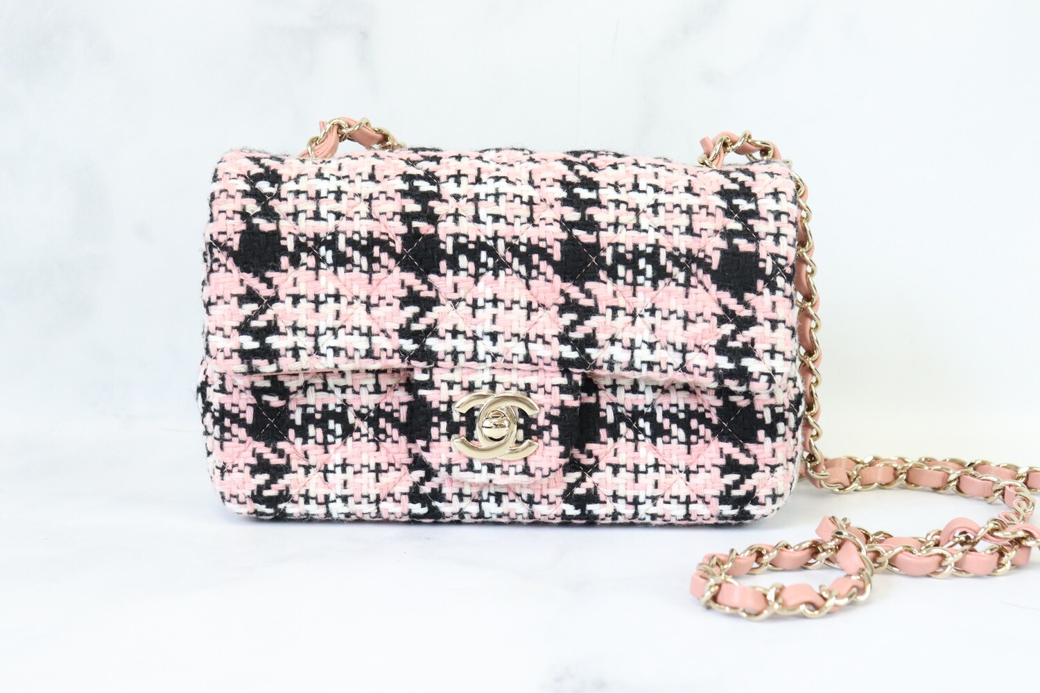 Chanel Tweed Mini, Pink and Black, Gold Hardware, New in Box MA001