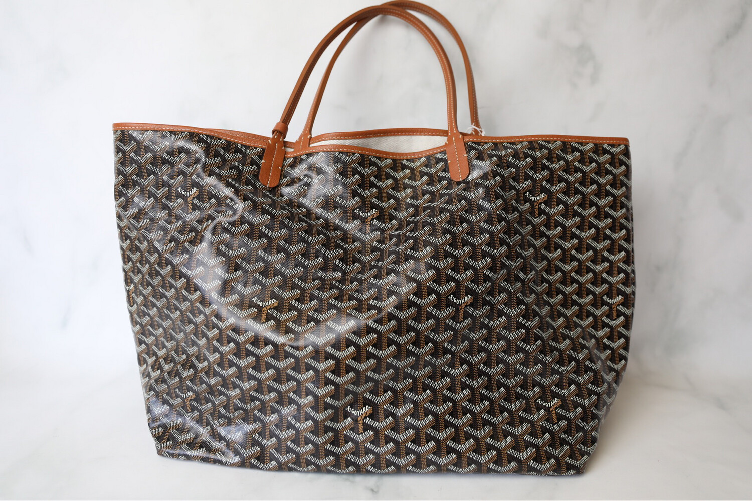 Goyard St. Louis Tote GM, Black with Tan Trim, Preowned in Dustbag WA001