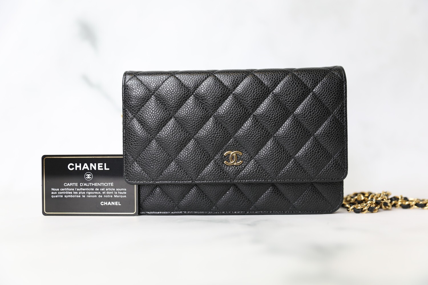 Chanel Classic Wallet on Chain, Black Caviar with Gold Hardware, Preowned in Box WA001