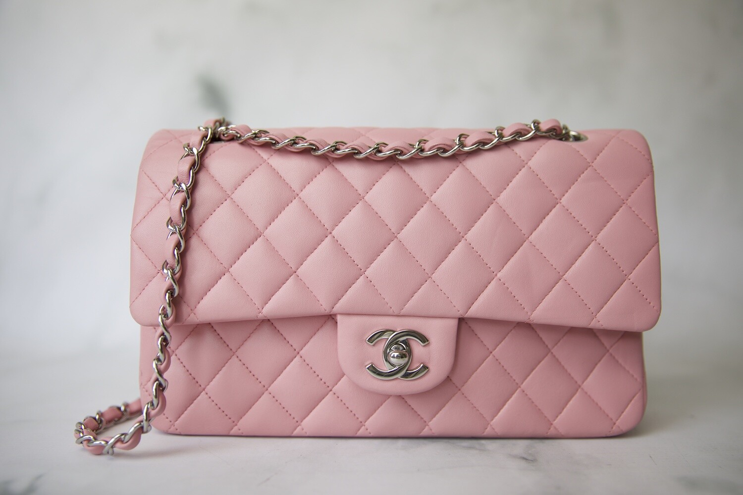 Chanel Classic Medium, Pink Lambskin with Silver Hardware, Preowned in  Dustbag WA001