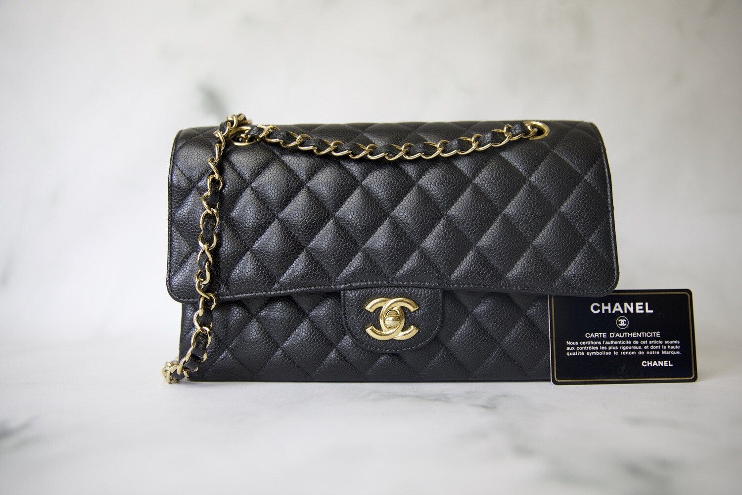 Chanel Classic Medium, Back Caviar with Gold Hardware, Preowned in Black Dustbag WA001