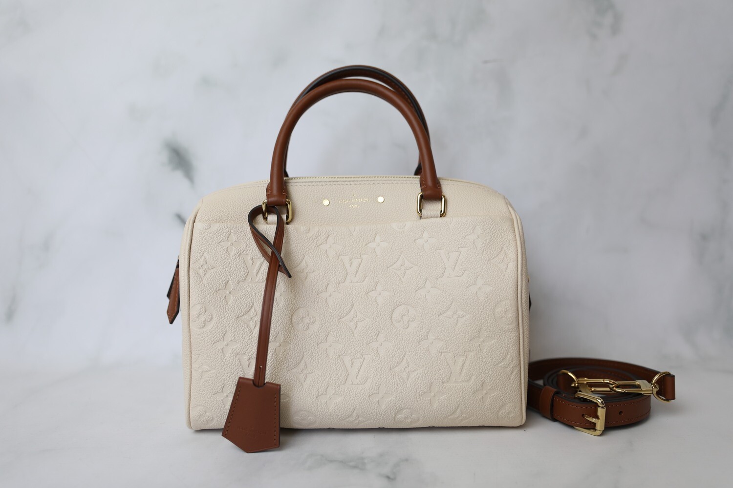 Louis Vuitton Speedy B 25, Creme Empreinte Leather with Tan, Preowned in Box WA001