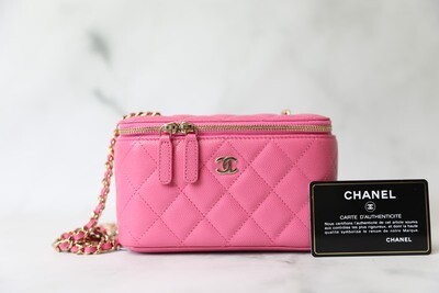 Chanel Small Vanity on Chain, Pink Caviar with Gold Hardware, Preowned in Box WA001