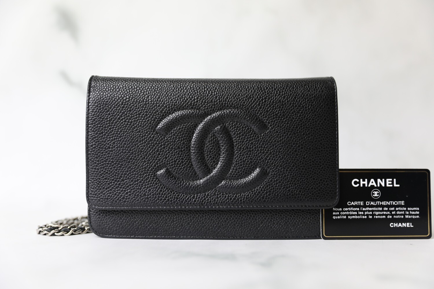 Chanel Timeless Wallet on Chain, Black Caviar with Silver Hardware, Preowned in Box WA001