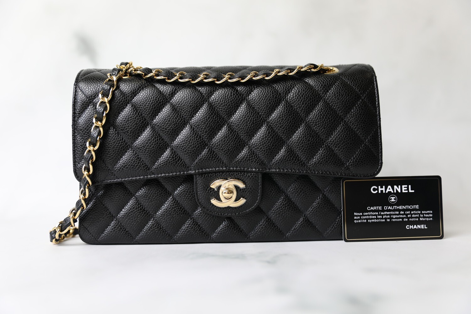 BOSTON Chanel Classic Medium Double Flap, Black Caviar Leather, Gold  Hardware, New in Box