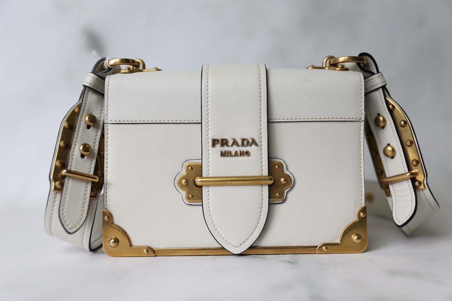 Authentic PRADA Cahier Shoulder Bag WHITE