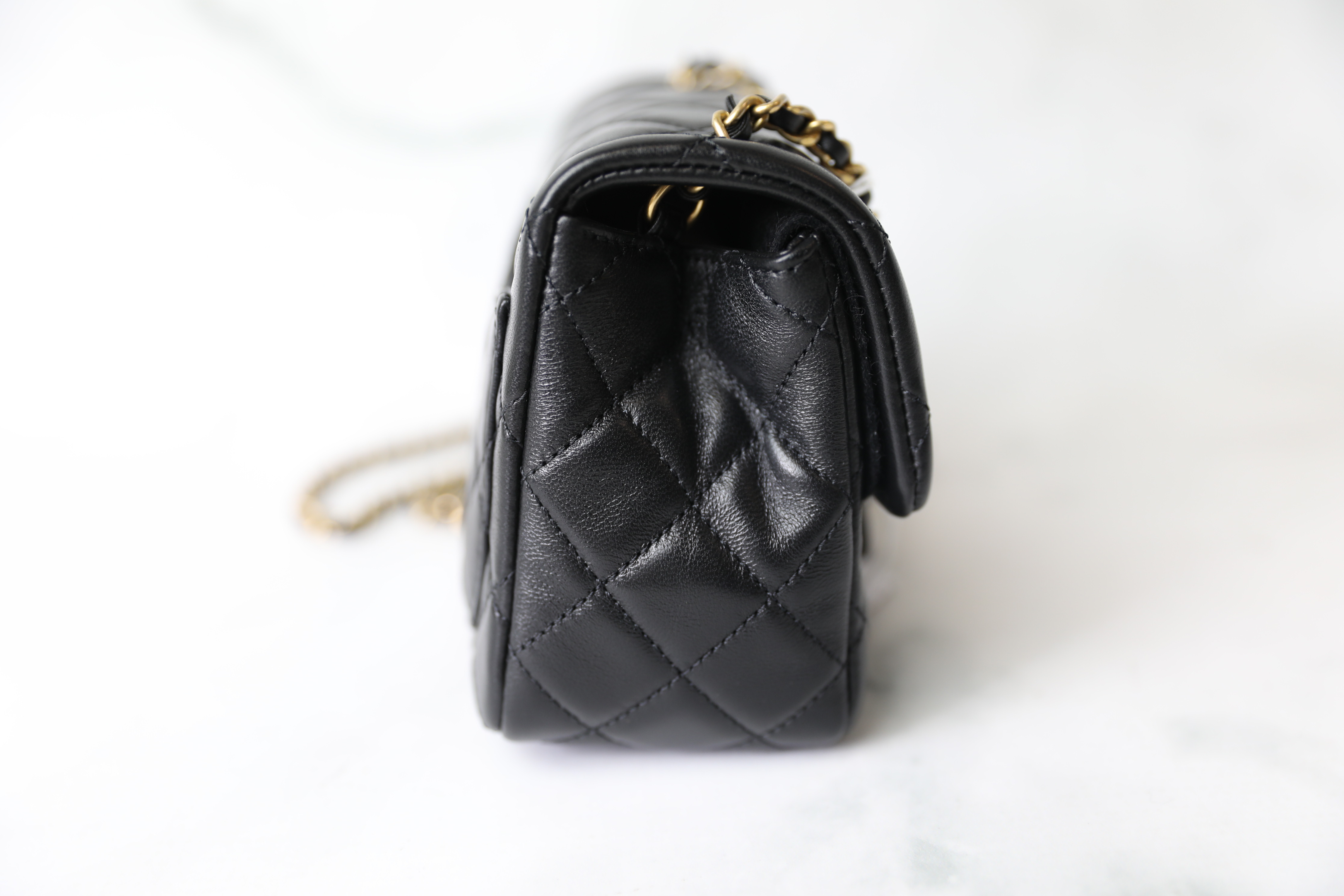 Chanel Pearl Crush Square Mini, Black Lambskin with Matte Gold Hardware,  New in Box WA001