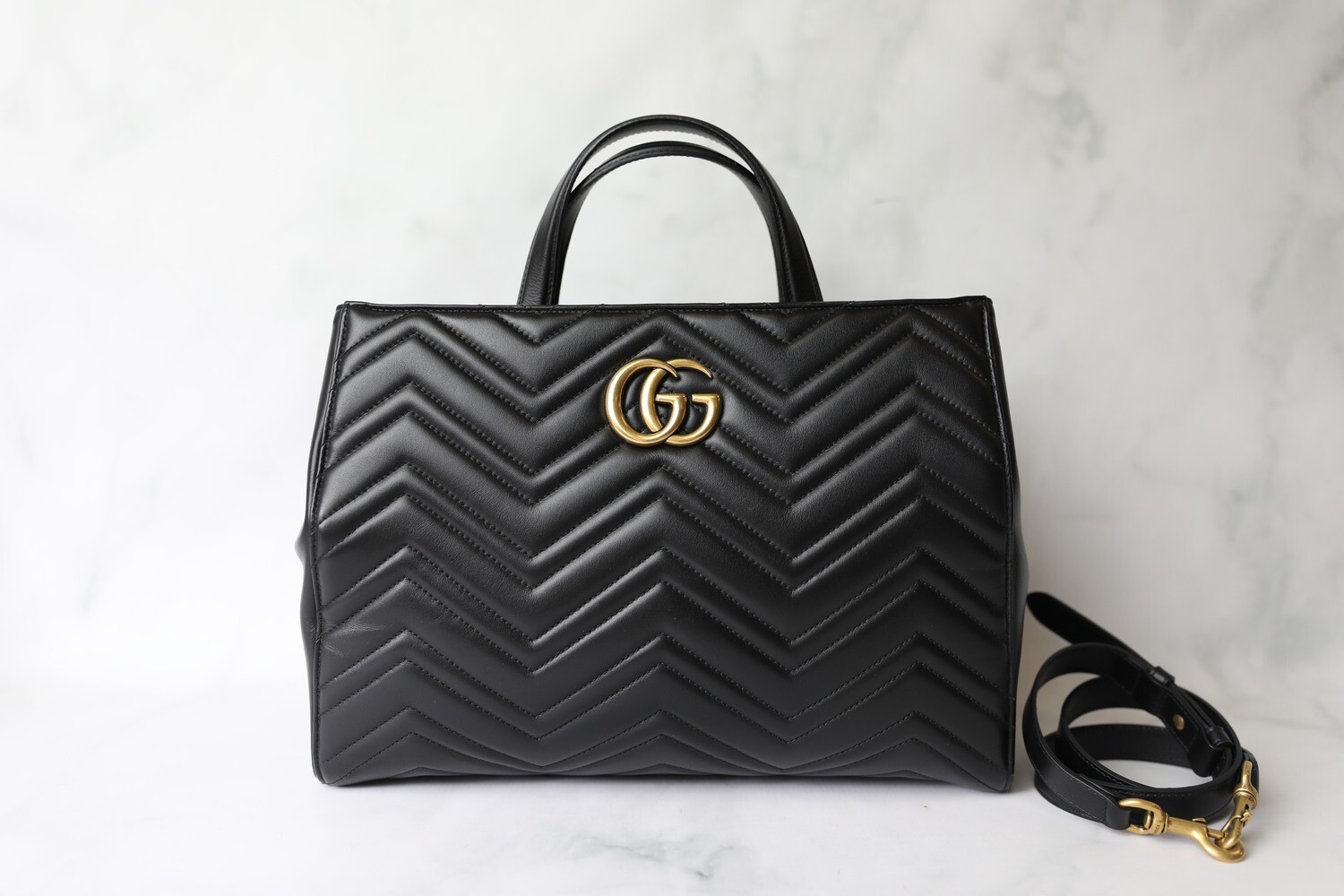 Gucci Marmont Medium Tote, Black, Preowned in Box WA001