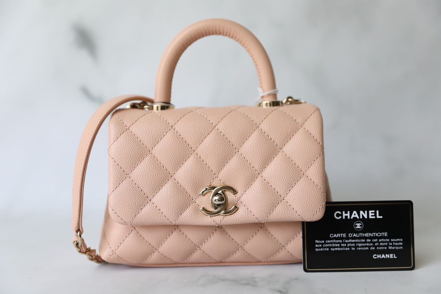 Chanel Coco Handle Extra Mini, 21P Pink Beige Caviar with Gold Hardware, New in Box WA001