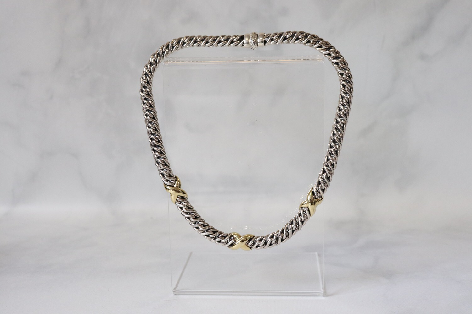 David Yurman Necklace, Sterling Silver with Gold, Preowned with Dustbag