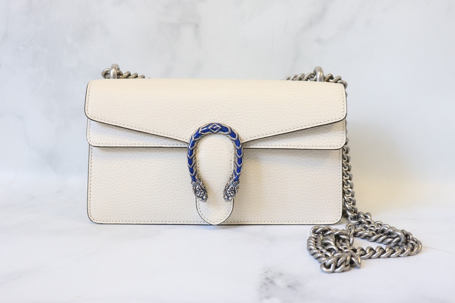 Gucci Dionysus, Ivory Leather with Blue Buckle, New with Dustbag