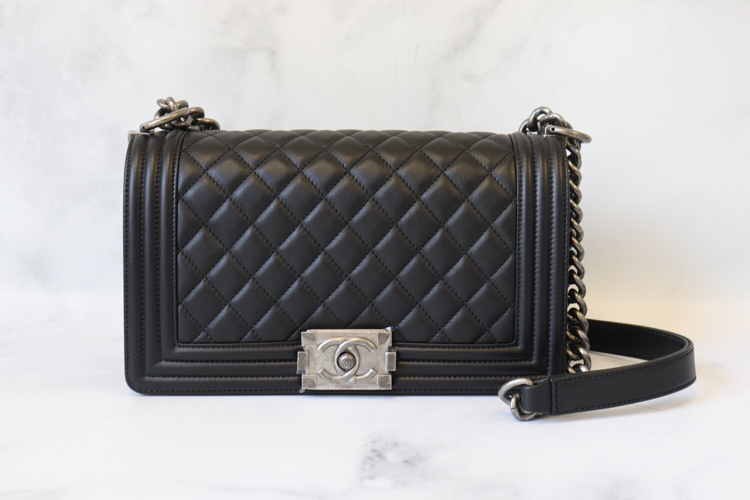 Chanel Medium Boy, Lambskin Leather, Ruthenium Hardware, New in Box