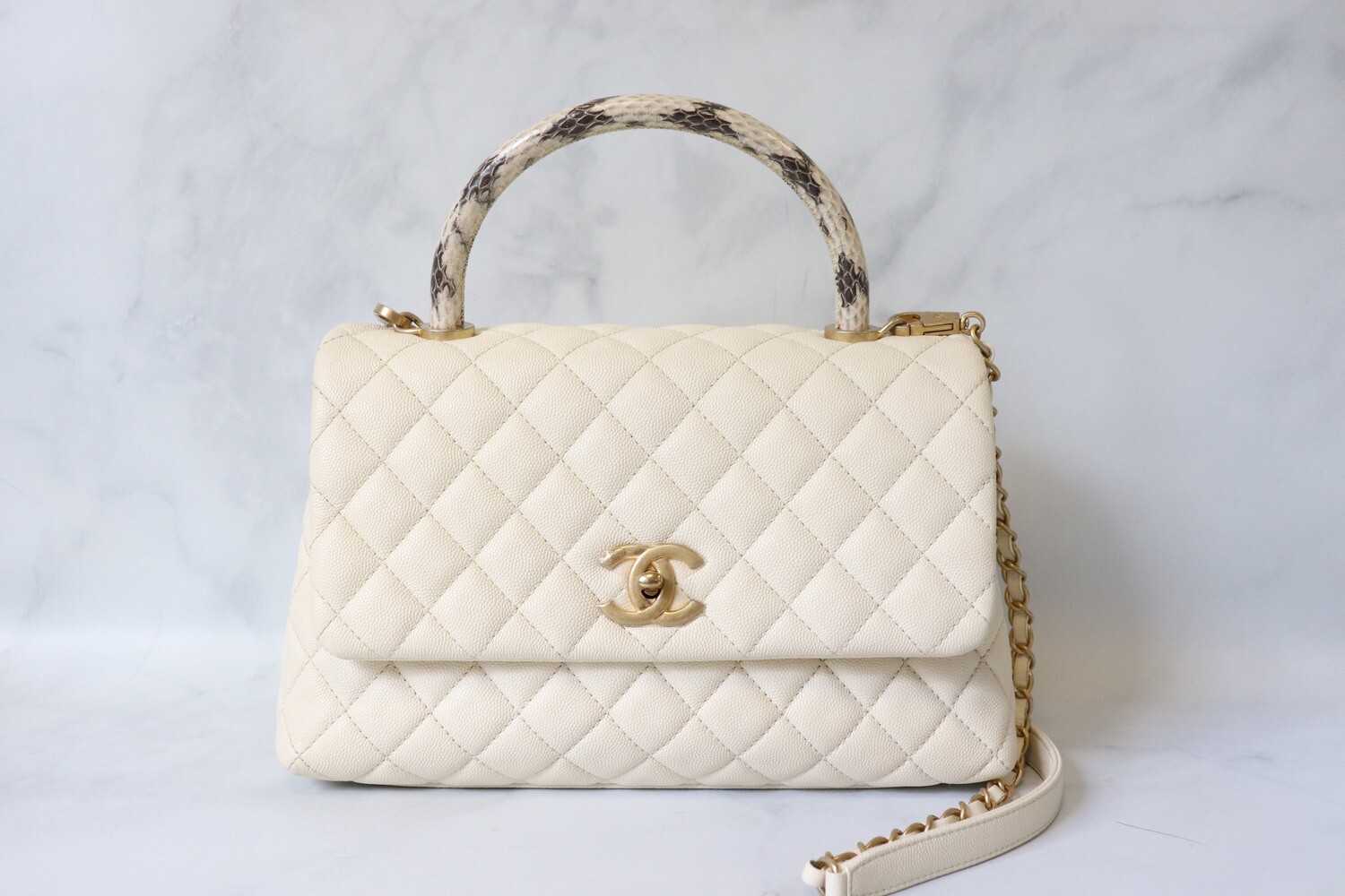 Chanel Medium Coco Handle, Ivory Caviar Leather, Mint in Box