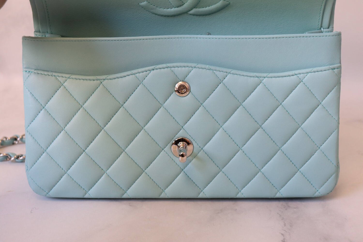 Chanel Classic Medium Double Flap 19C, Light Tiffany Blue Lambskin