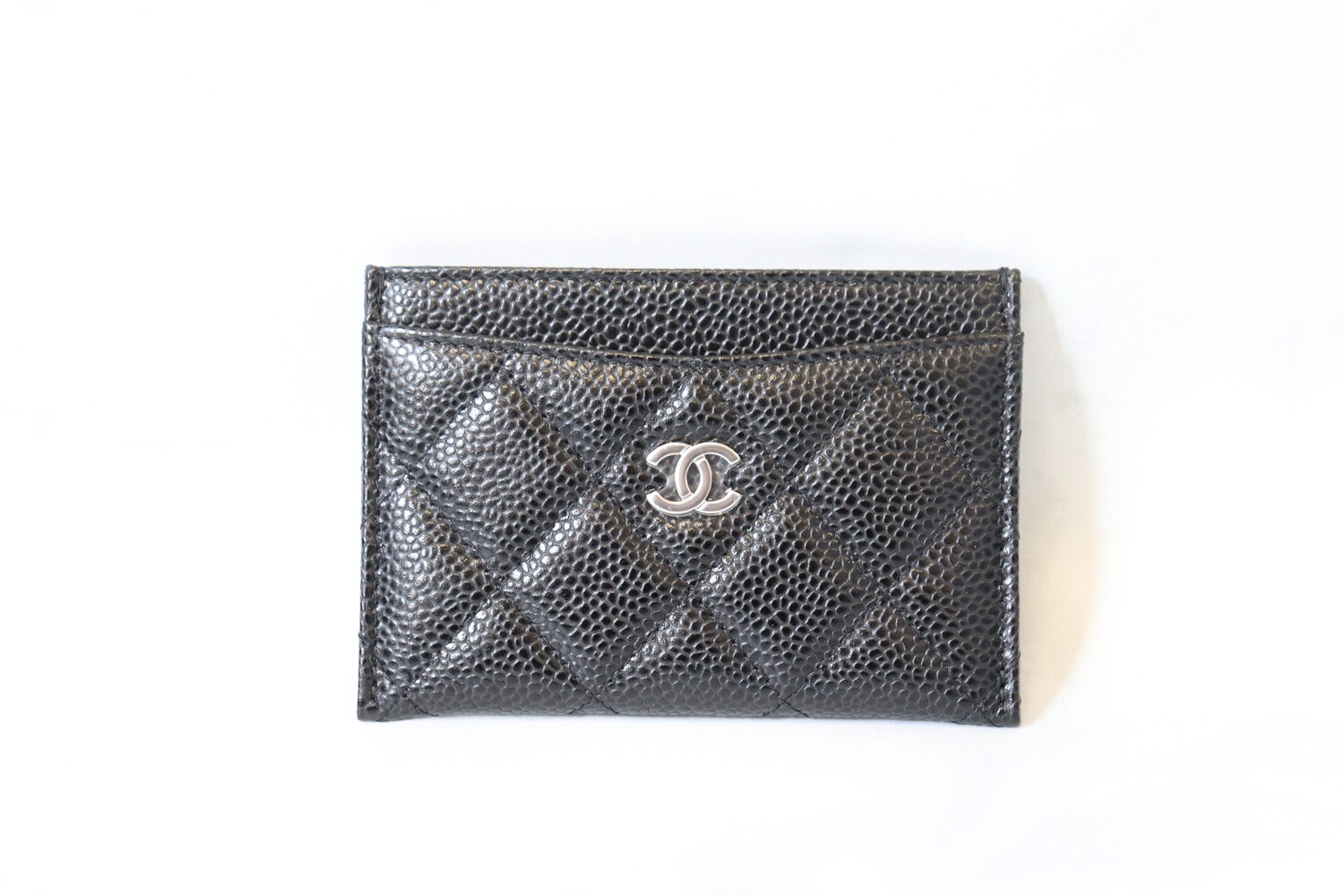 Chanel Classic Flat Card Holder, Black Caviar with Silver Hardware, New in Box