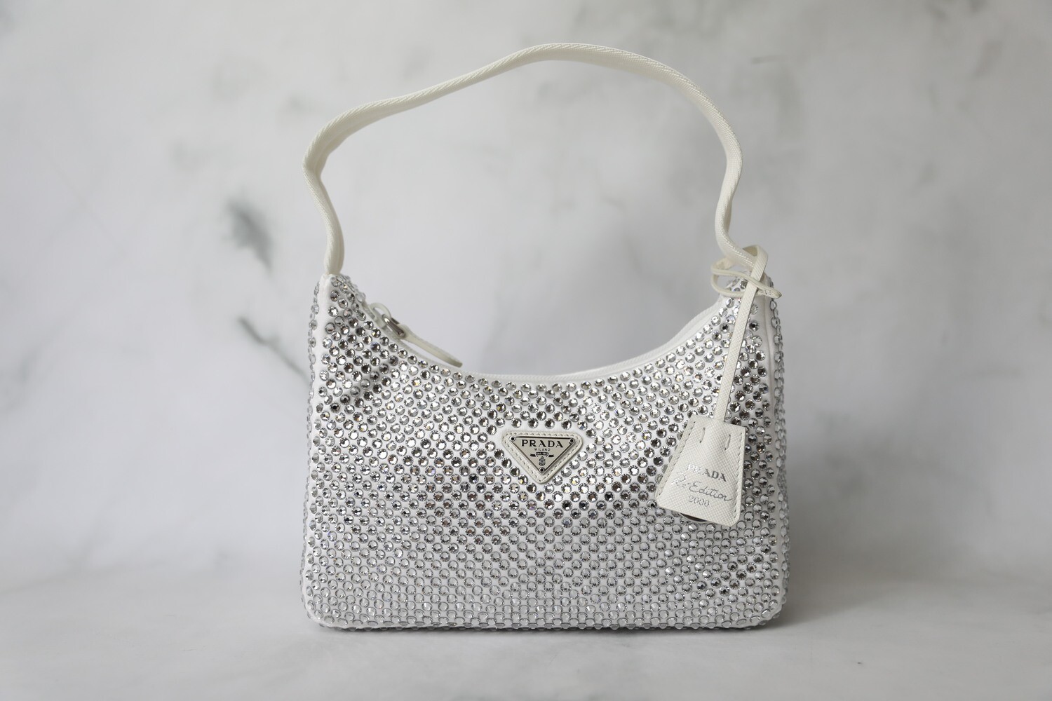 Prada Re-Edition 2000 Crystal Mini Bag White in SATIN/SYNTHETIC CRYSTALS  with SILVER-TONE - US