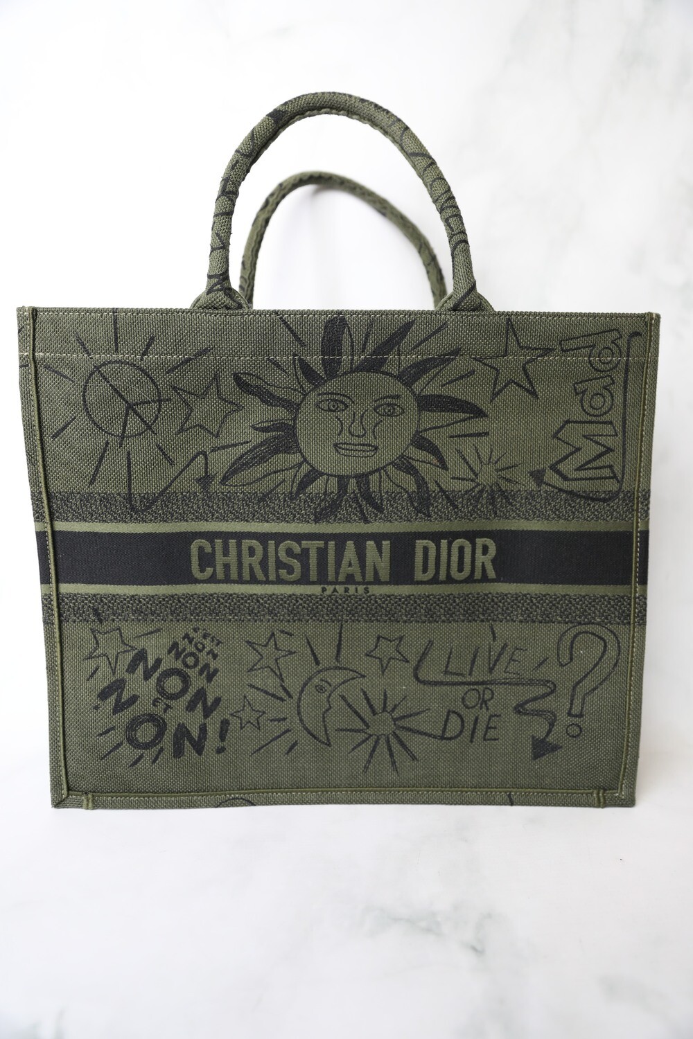 Dior Book Tote Large, Green with Scribbles, Preowned no Dustbag WA001