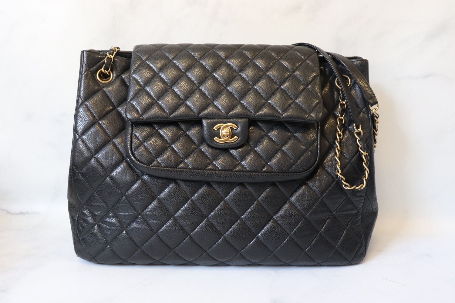 Chanel Large Flap Tote, Black Caviar Leather with Gold Hardware, Preowned with Dustbag
