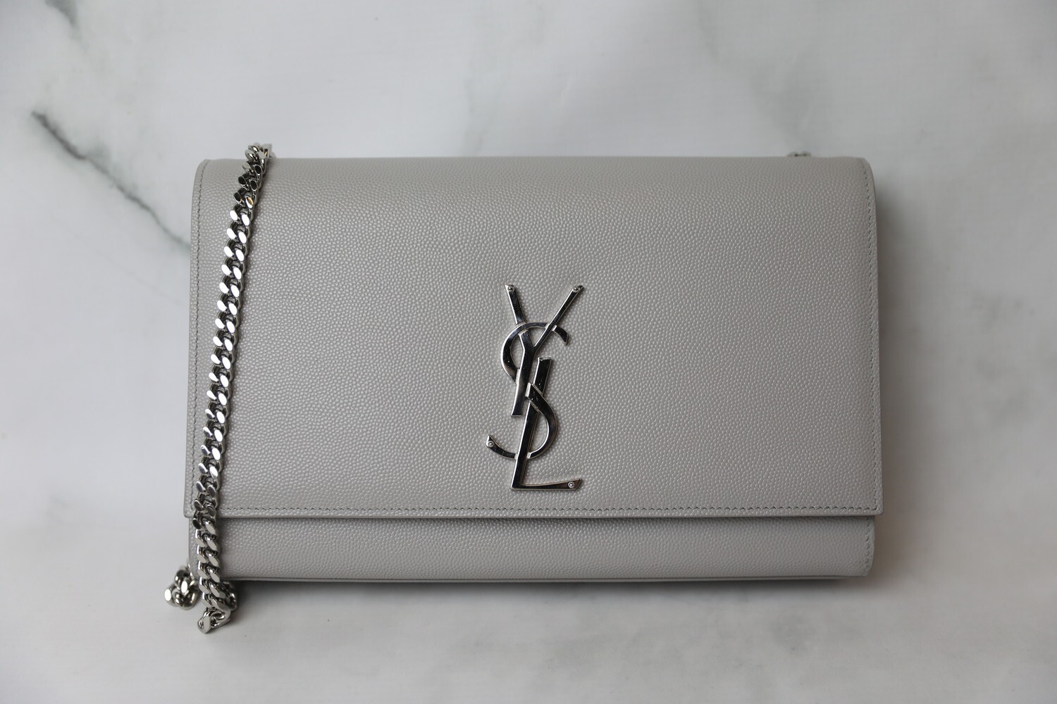 Saint Laurent Kate Medium, Grey Grained Leather with Silver Hardware, Preowned no Dustbag WA001