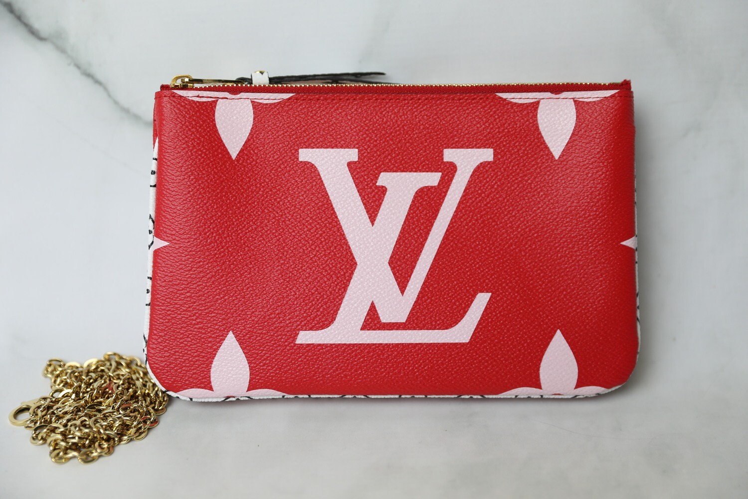 Louis Vuitton Double Zip Pouch Giant Collection, Red and Pink, Preowned in Box WA001