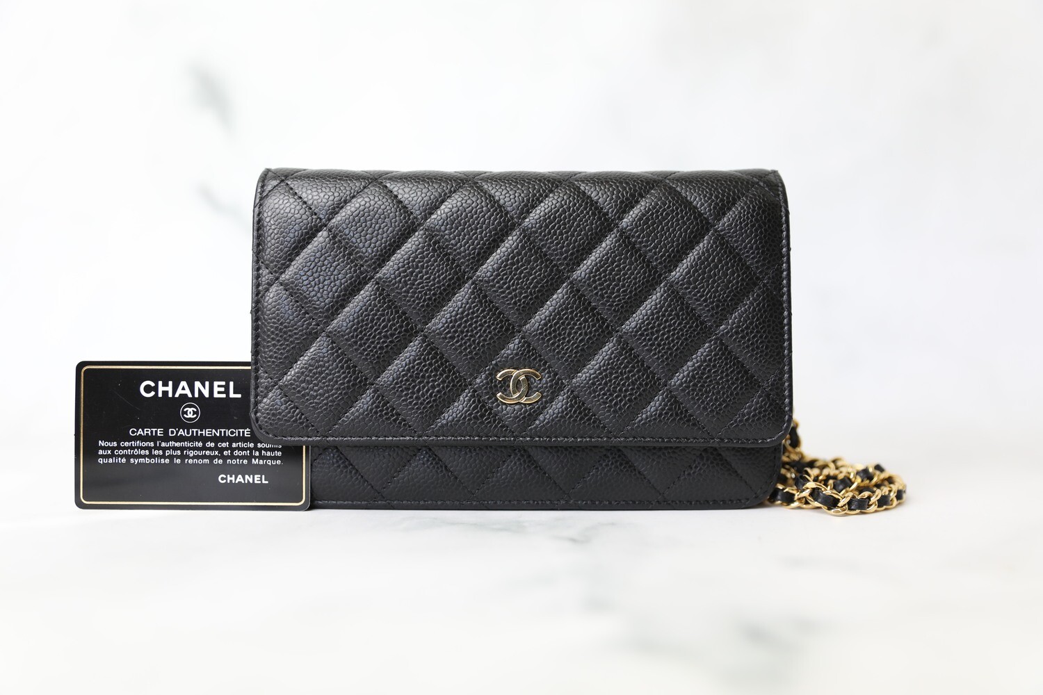 Chanel Classic Wallet on Chain, Black Caviar with Gold Hardware, Preowned in Box WA001