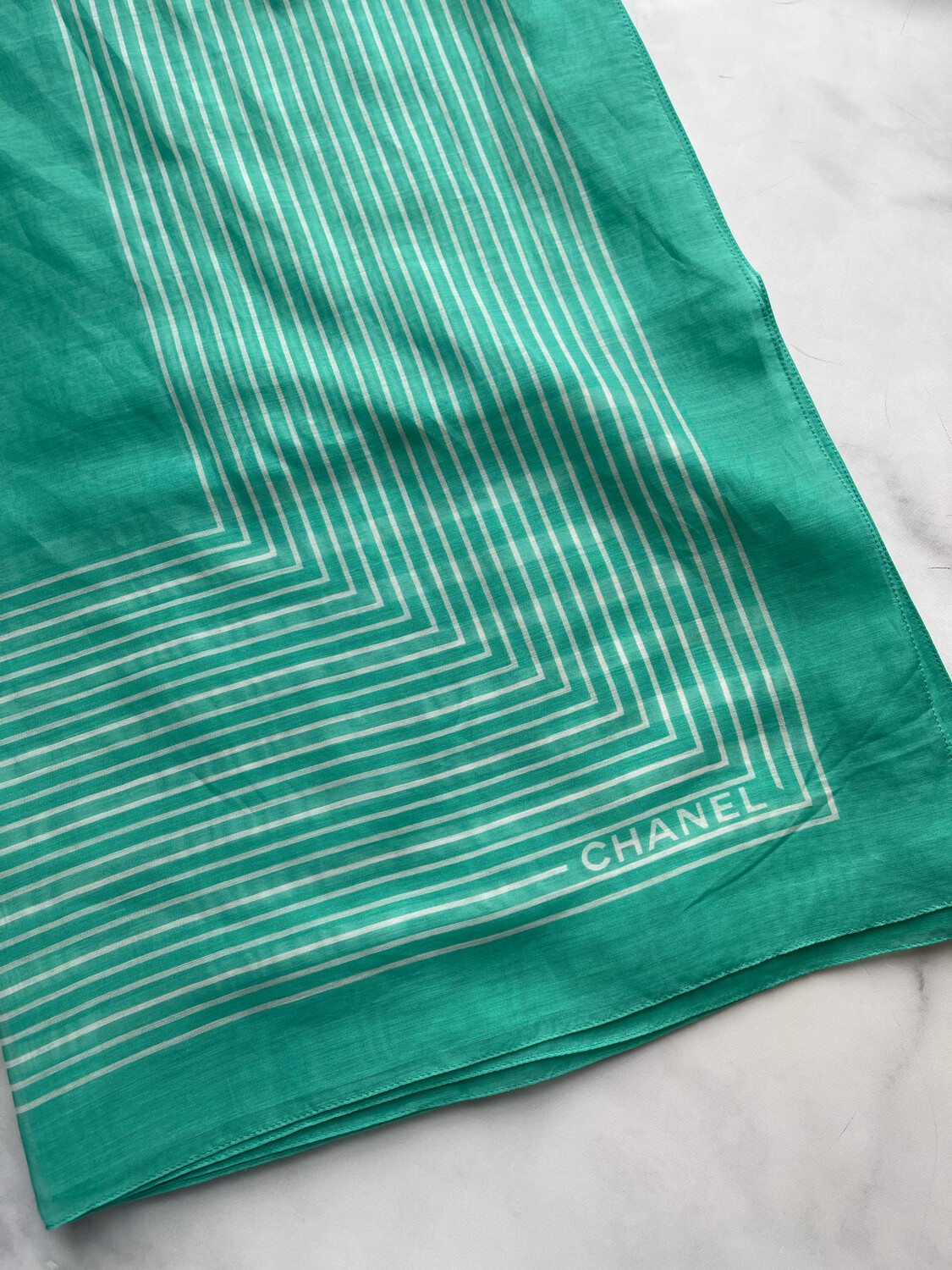 Chanel Scarf Lightweight Silk And Cotton, Green, New - No Box