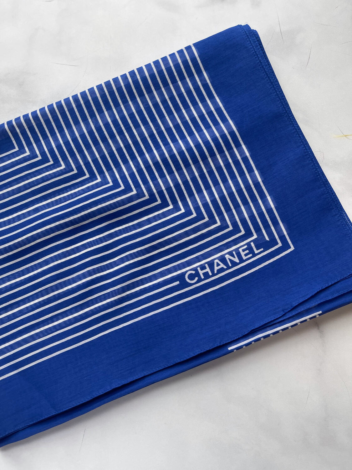 Chanel Scarf Lightweight Silk And Cotton, Royal Blue, New - No Box