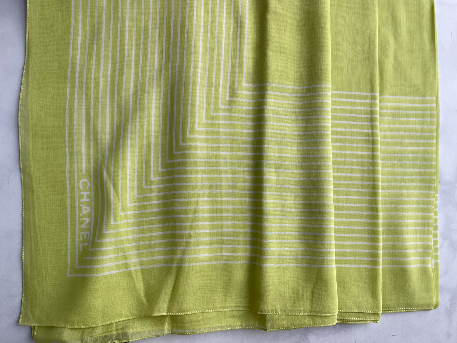 Chanel Scarf Lightweight Silk And Cotton, Green, New - No Box - Light Blemish