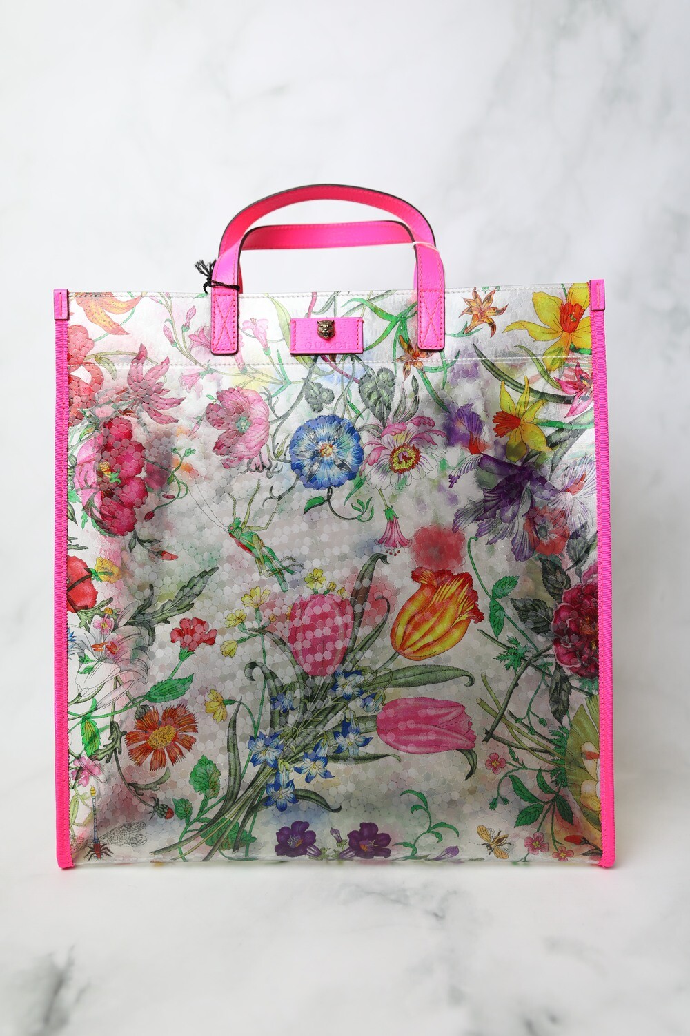 Gucci Tote, Floral Vinyl with Pink Leather Trim, New in Dustbag WA001