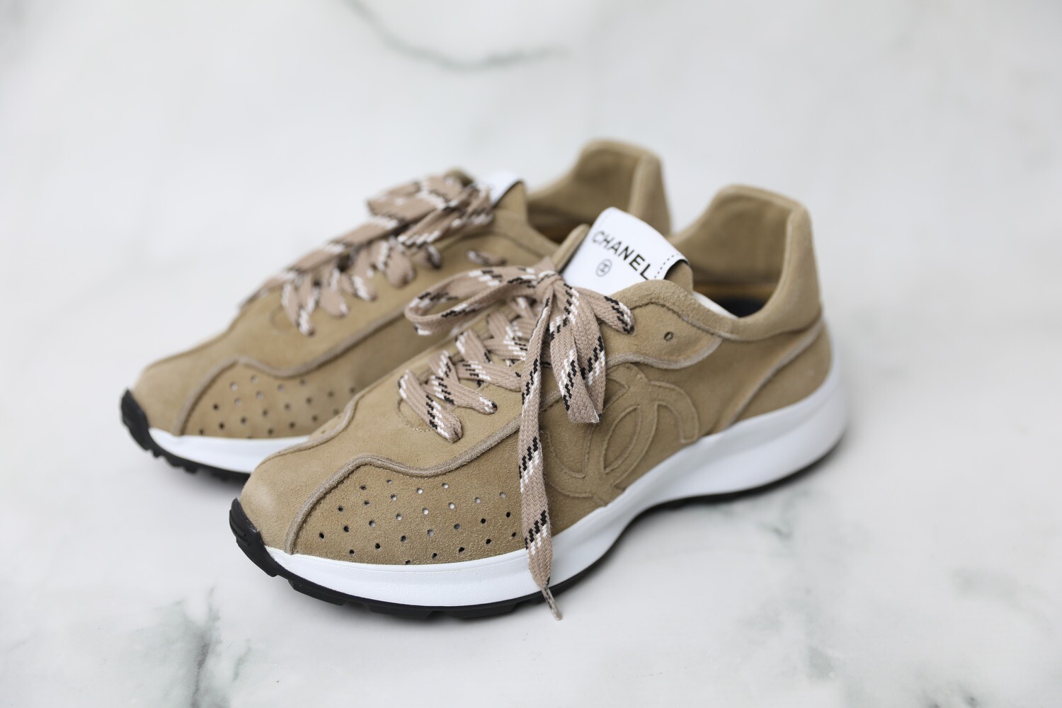 Chanel Sneakers, Beige Suede, Size 36, New in Box WA001
