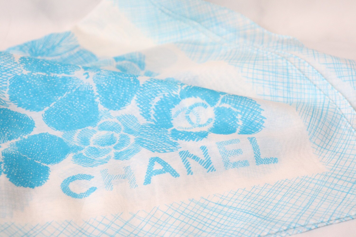 Chanel Blue Floral Scarf, New without Tag