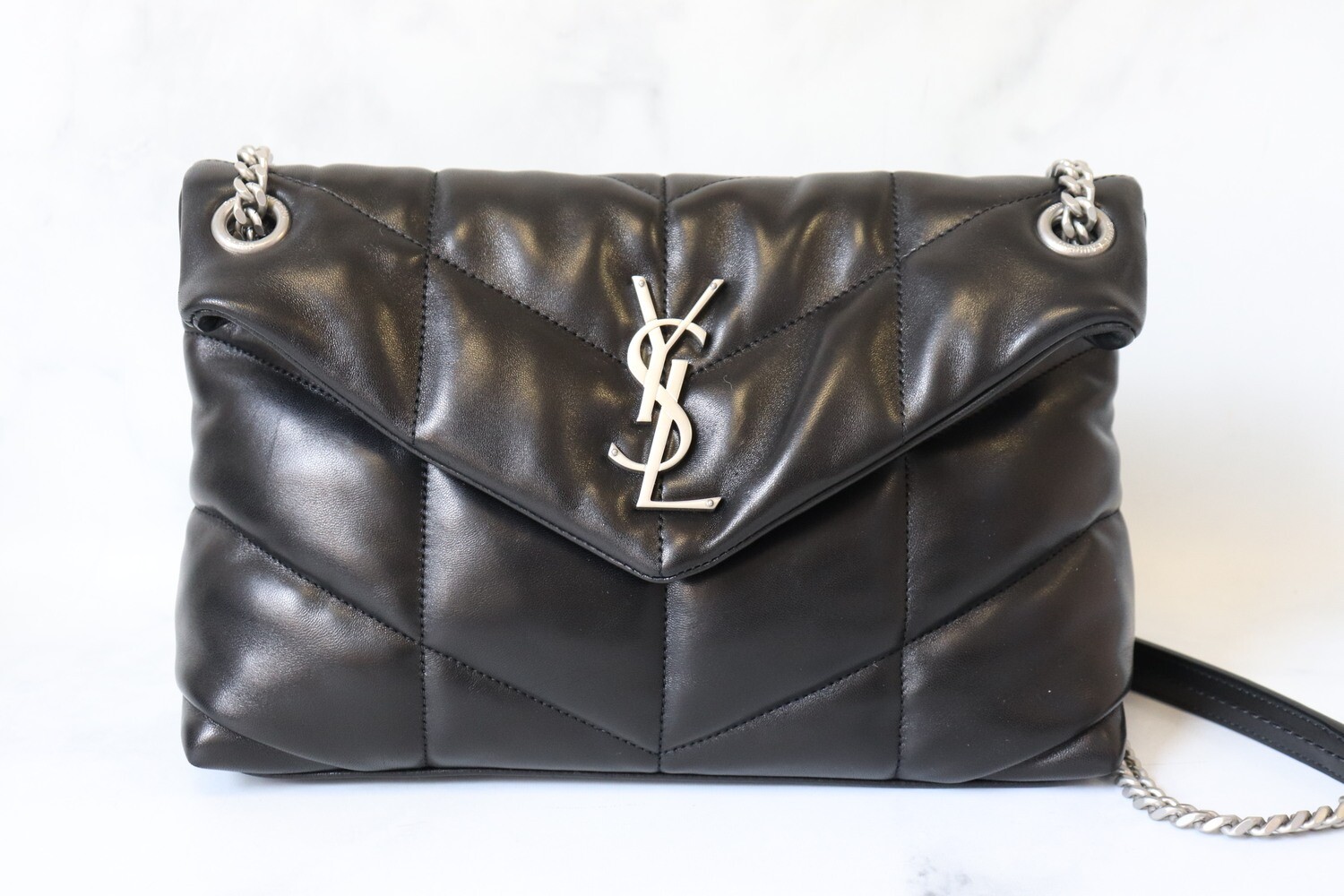 Saint Laurent Puffer Flap, Black Leather with Silver Hardware, New with Dustbag