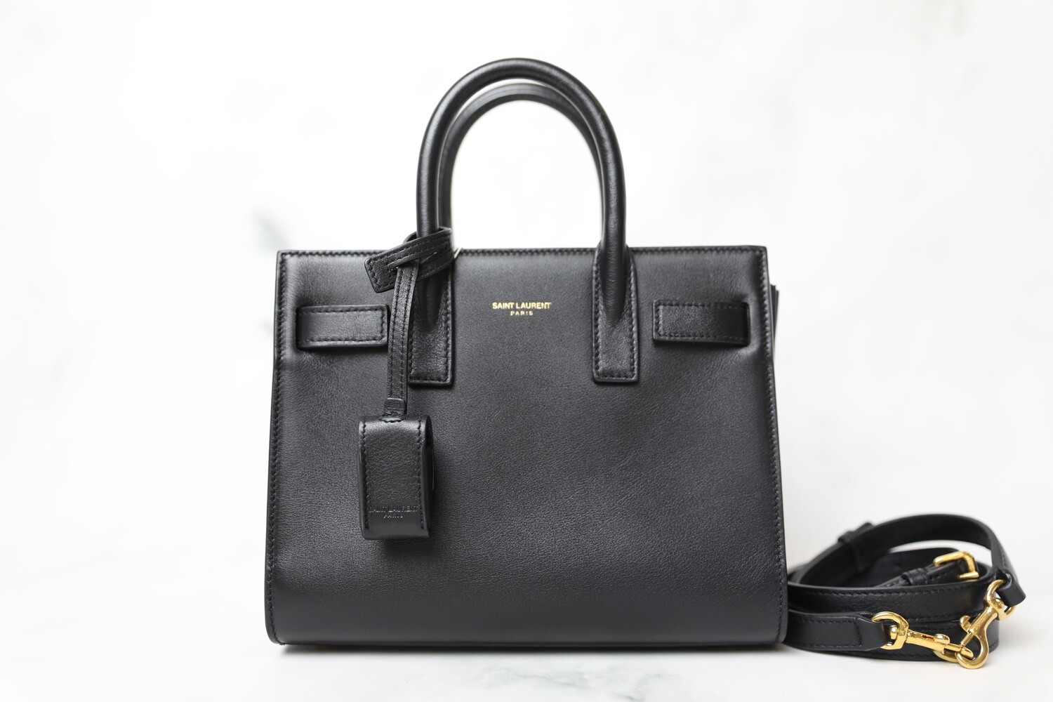 Saint Laurent Sac De Jour Nano, Black with Gold Hardware, Preowned in Dustbag WA001