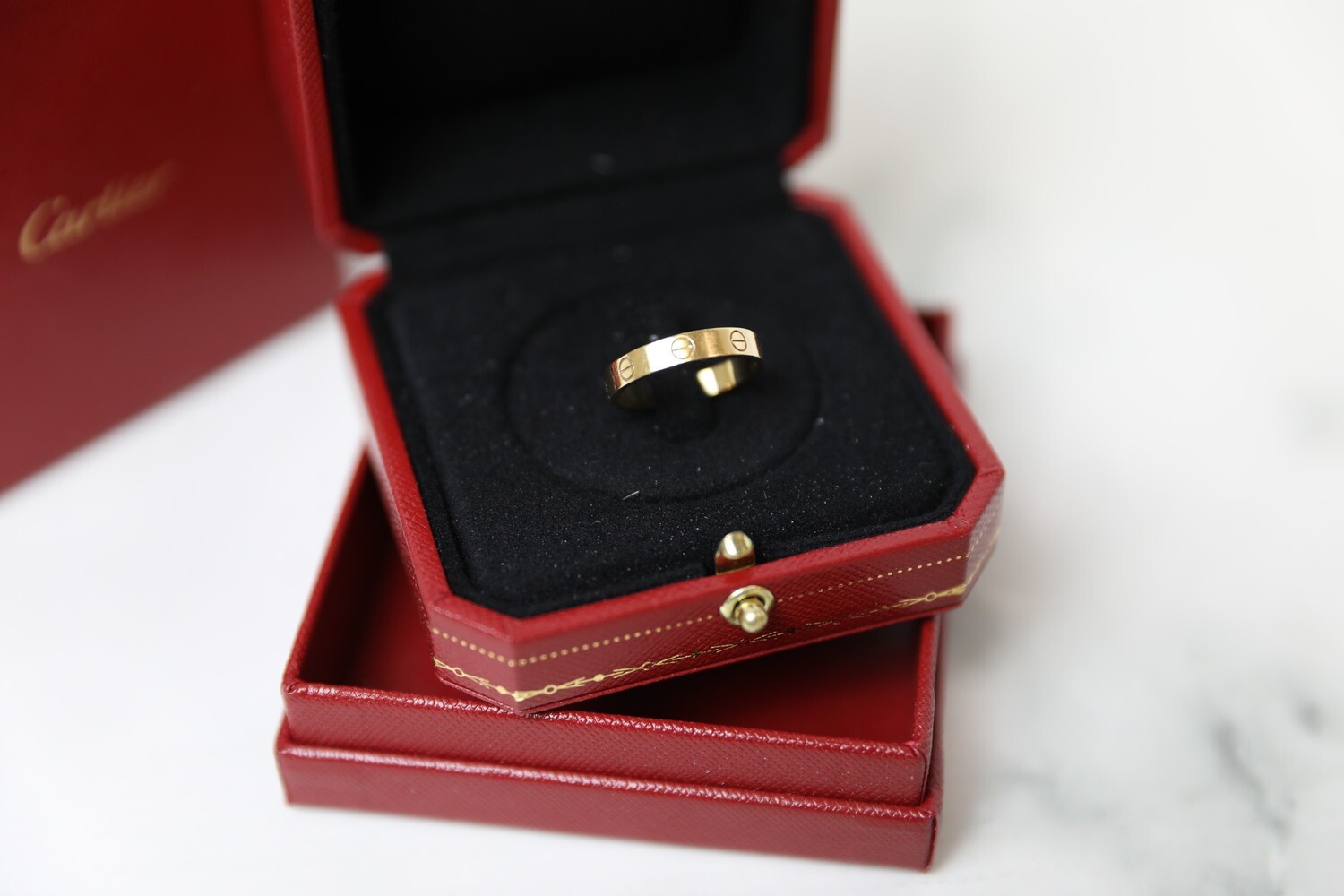 Cartier Love Band Ring, Yellow Gold, Size 56, Preowned in Box WA001