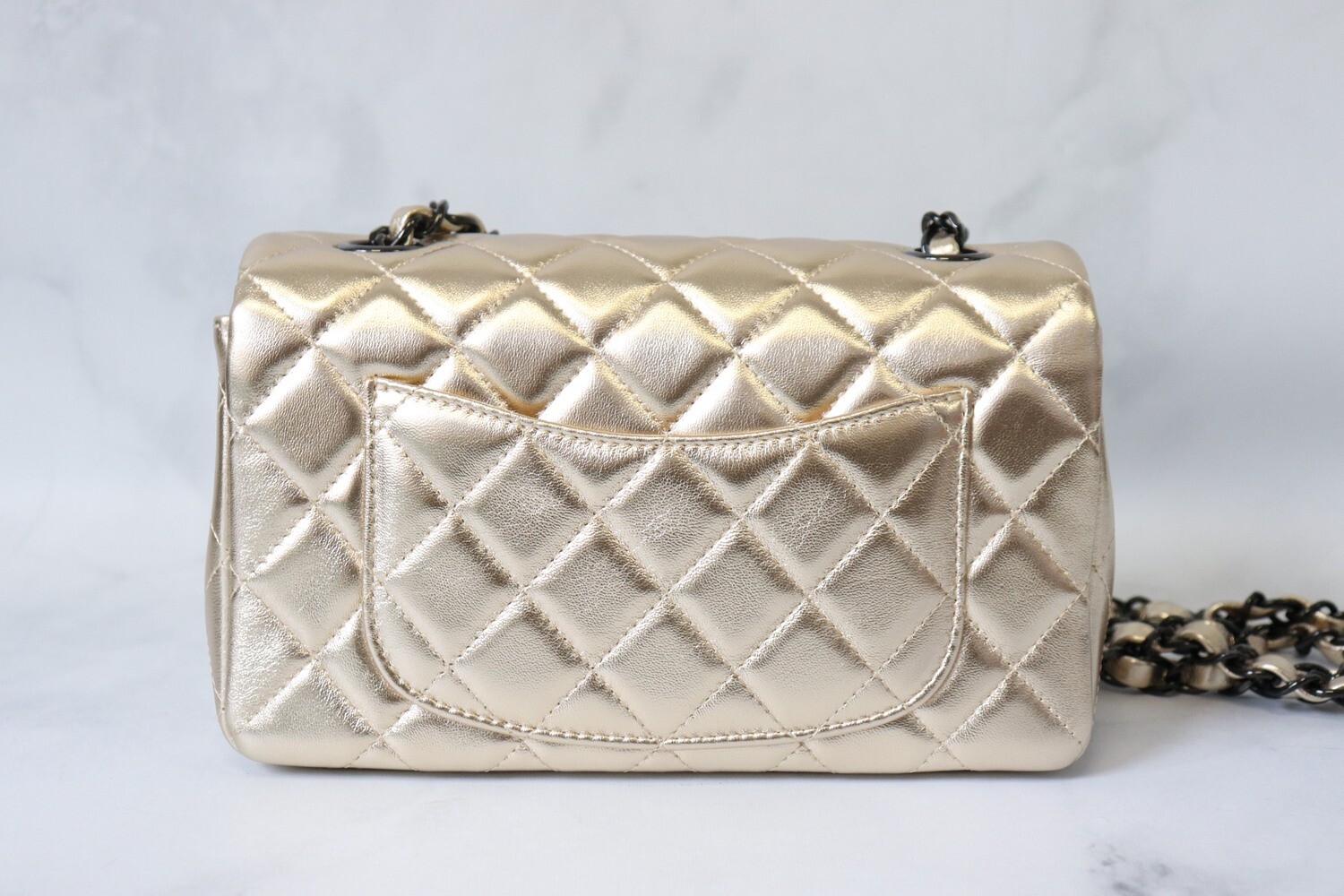 Chanel Mini Classic Flap, Gold Lambskin with So Black Hardware, New in Box