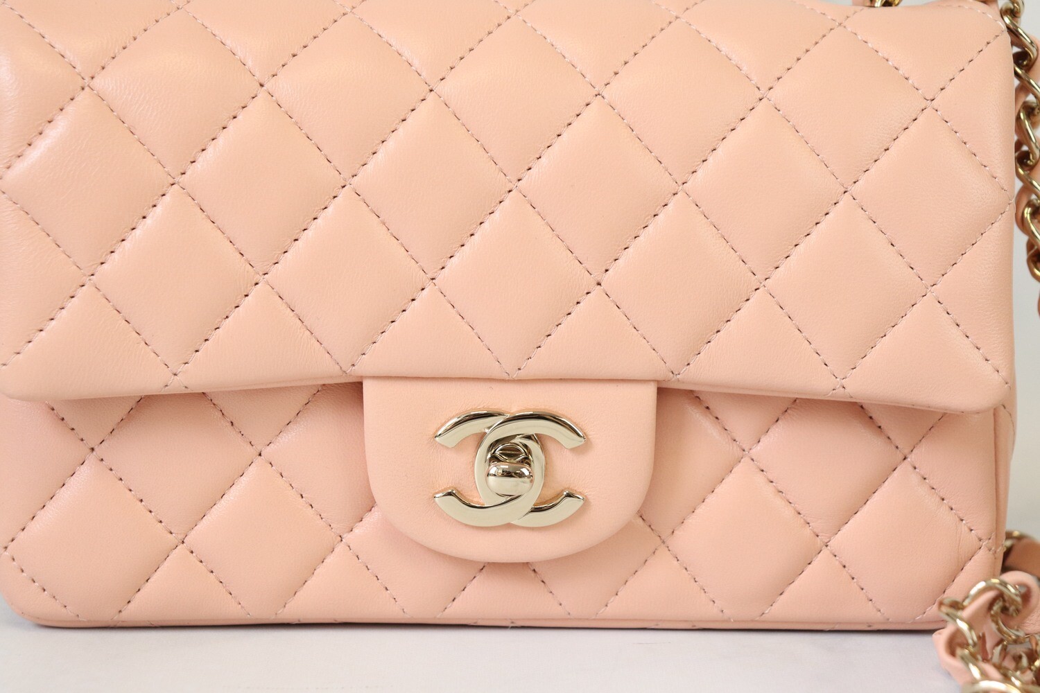 Chanel Mini Rectangle, Light Pink Peach Lambskin Leather, Gold Hardware, New in Dustbag