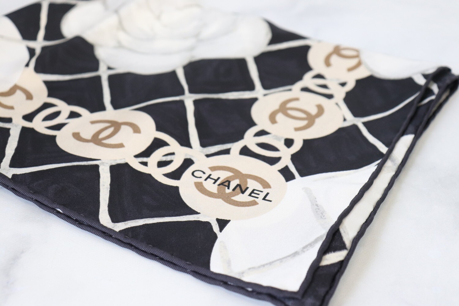 Chanel Scarf Silk Black, New - No Box  MA001