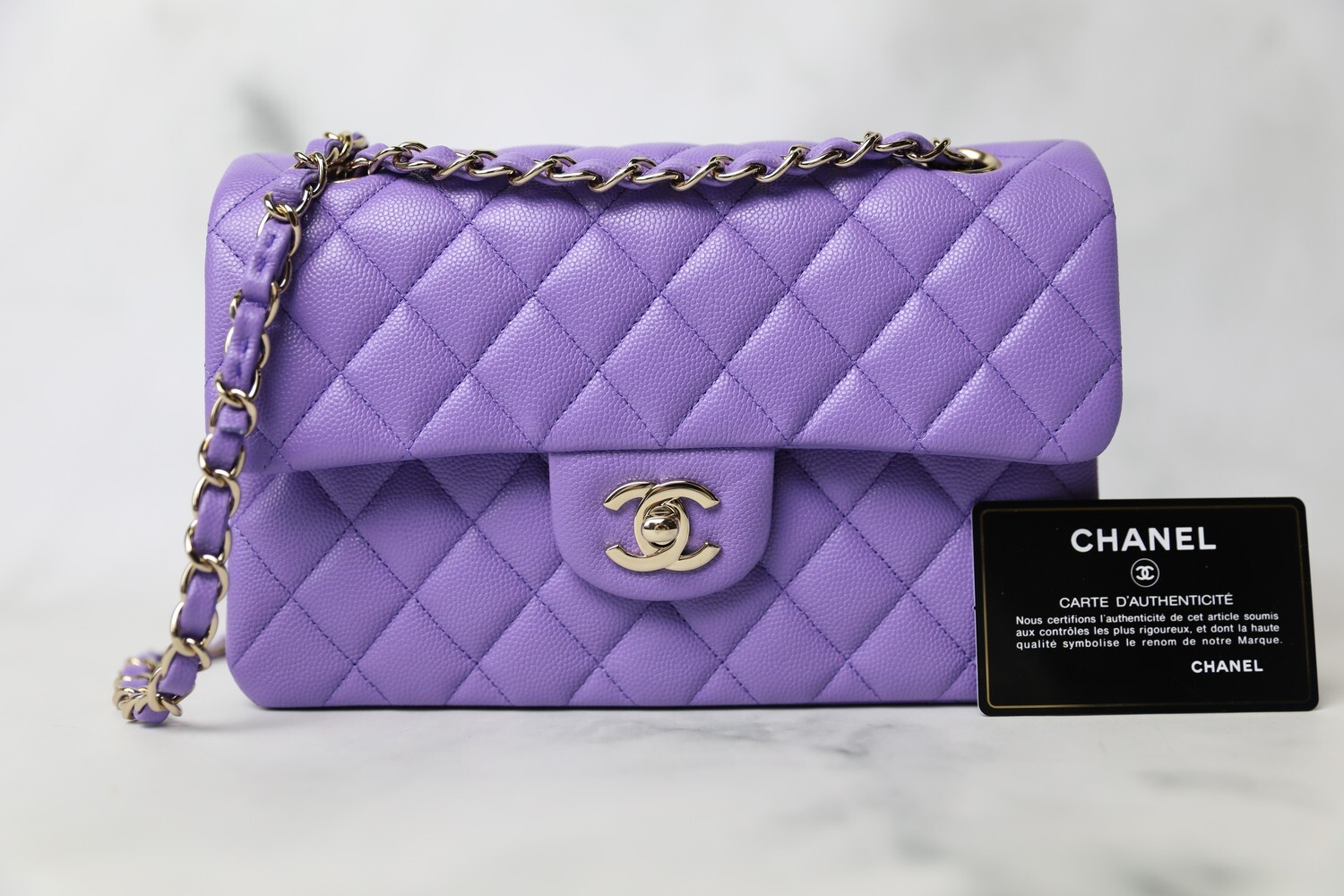 Chanel Classic Small, Purple Caviar with Gold Hardware, Preowned in Box WA001