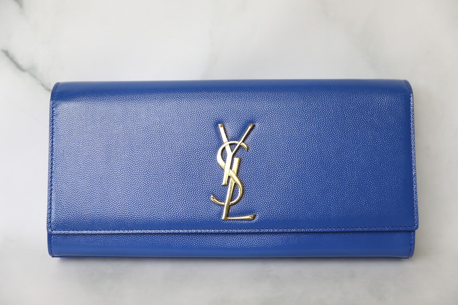 Saint Laurent Cassandre Clutch, Blue with Gold Hardware, Preowned  no Dustbag WA001