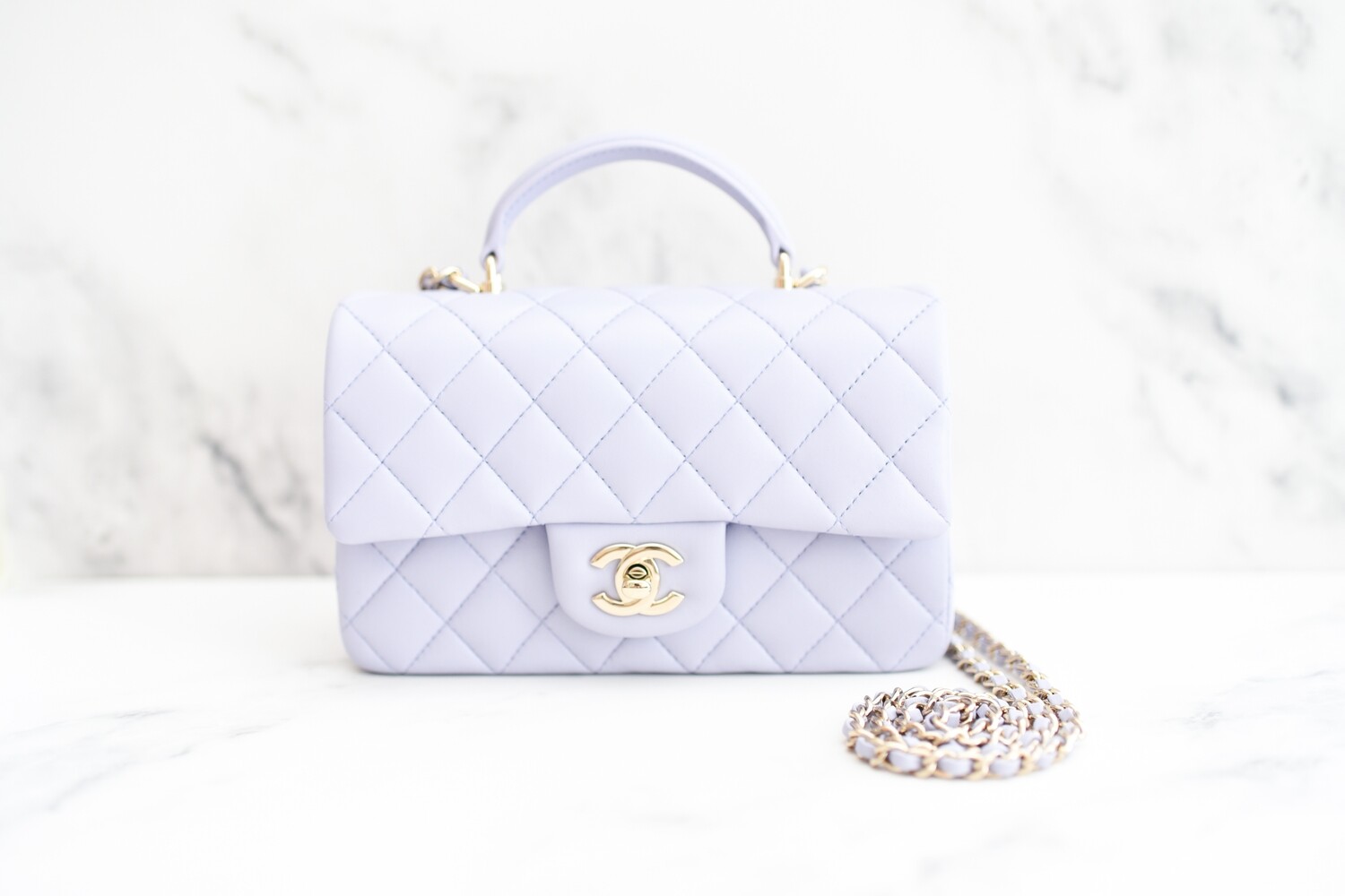 Chanel Lavender Quilted Lambskin Rectangular Mini Flap Bag Top Handle Light  Gold Hardware – Madison Avenue Couture