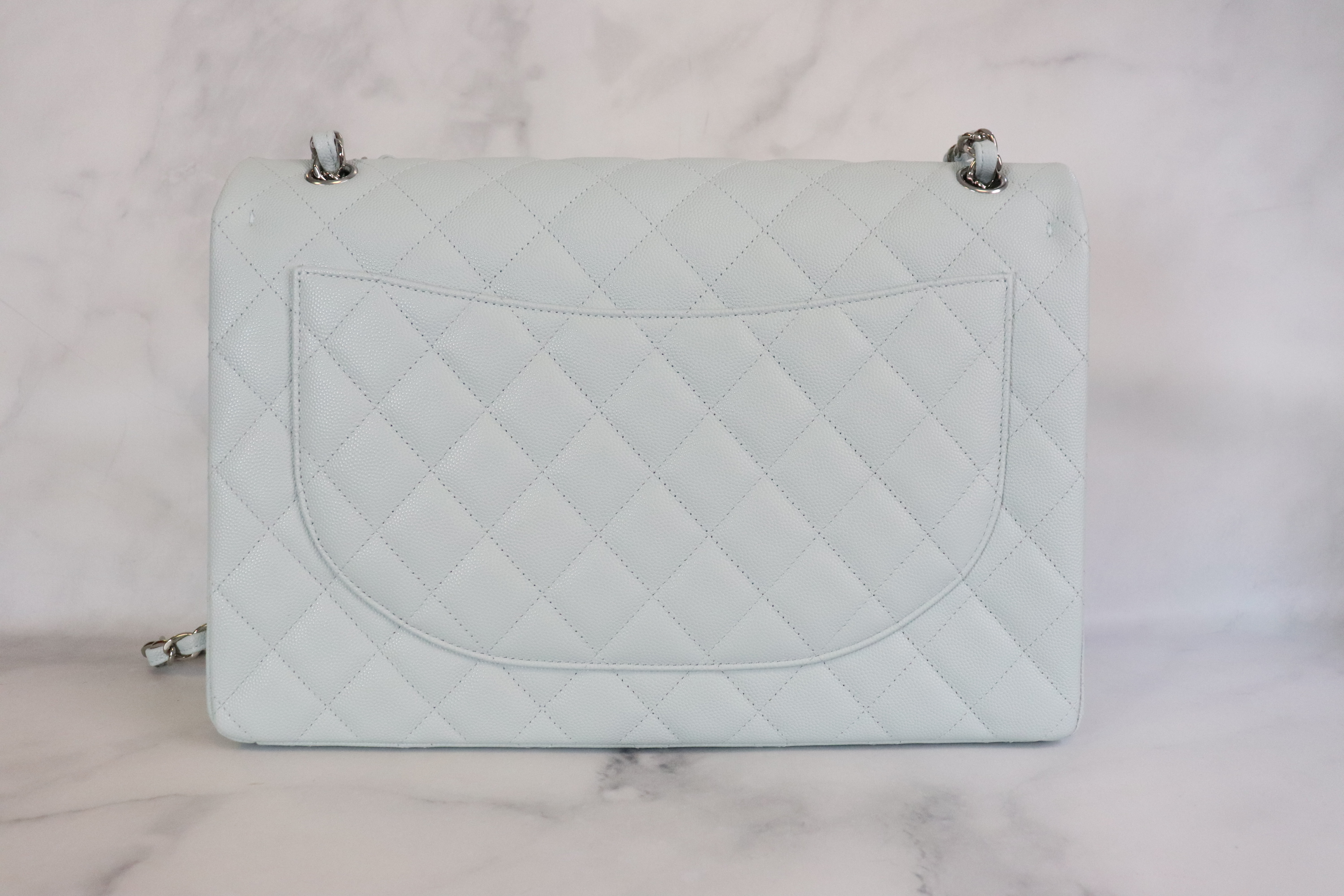 Classic Small Double Flap 21P Blue Quilted Caviar with light gold hardware
