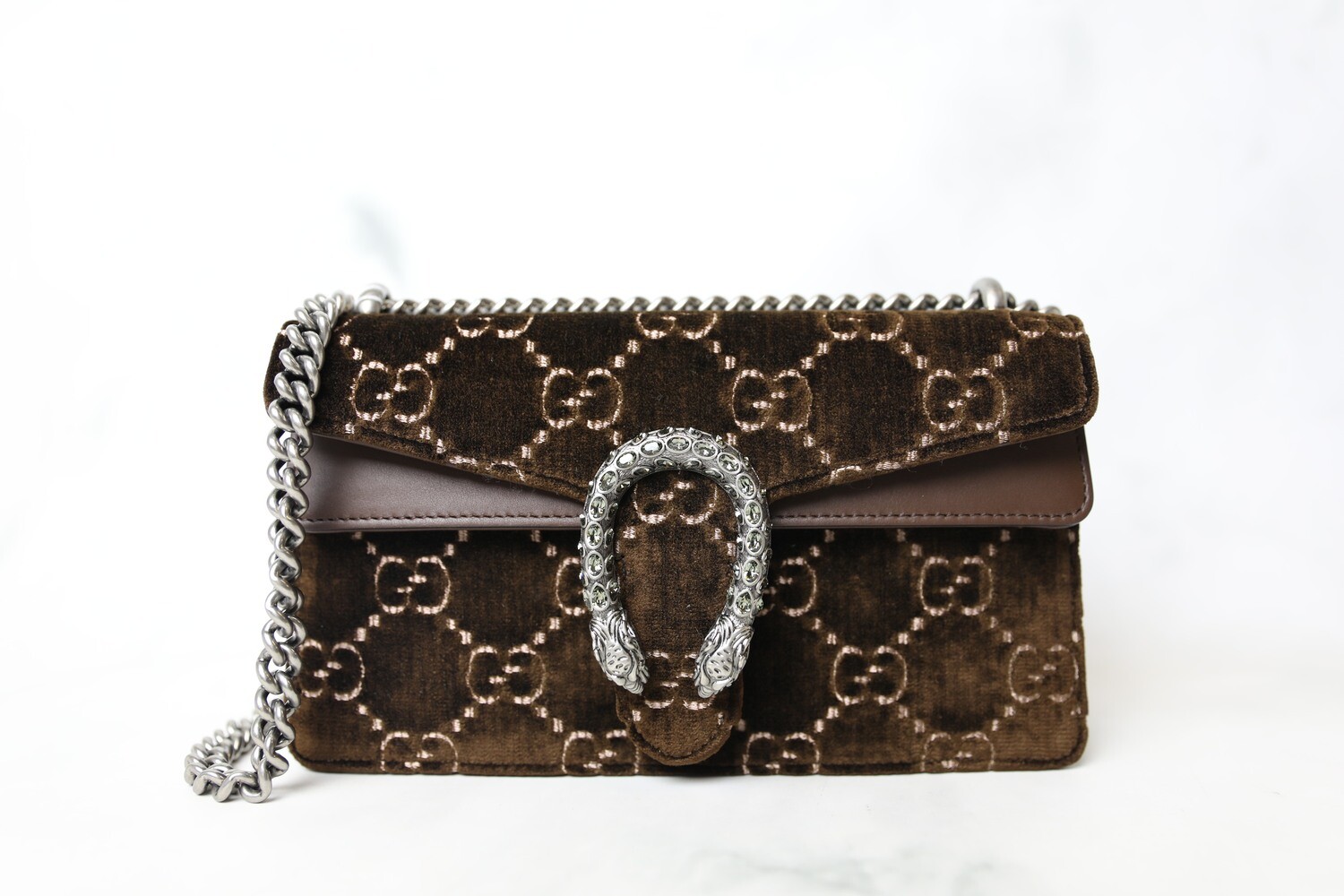 Gucci Dionysus Small, Brown Velvet, Preowned in Dustbag WA001