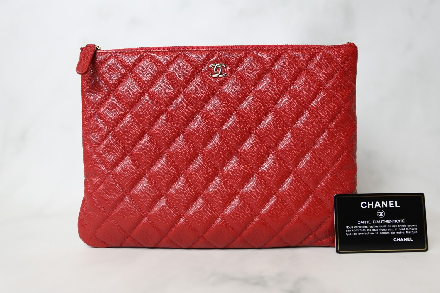 Chanel O Case, Red Caviar with Gold Hardware, Preowned in Box WA001