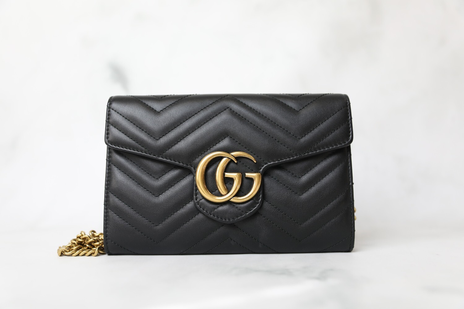 Gucci Marmont Wallet on Chain, Black, Preowned in Box WA001