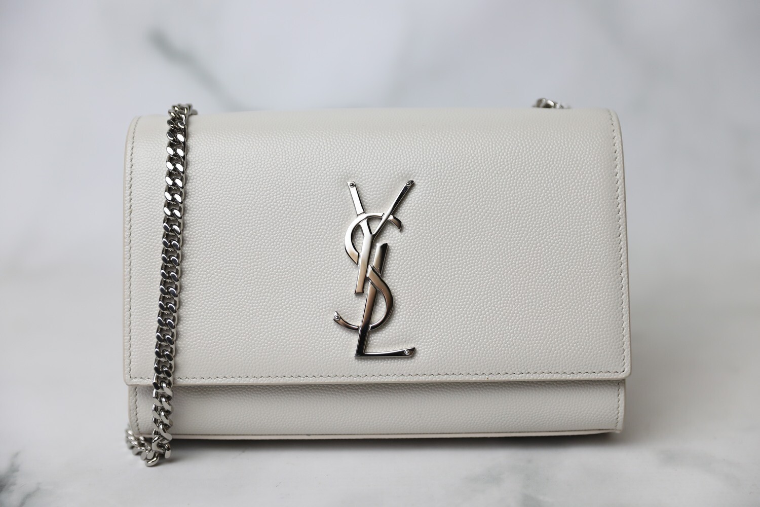 Saint Laurent Kate Small, White with Silver Hardware, Preowned in Dustbag WA001