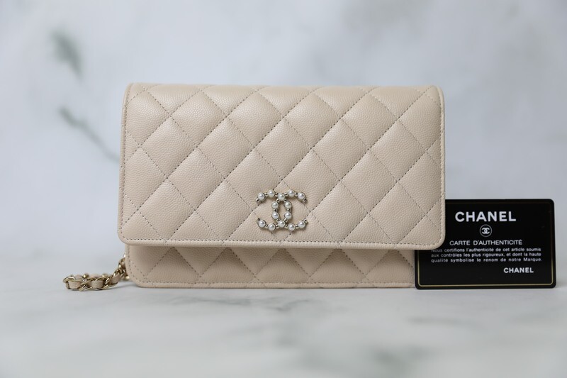 Chanel Coco Candy Wallet on Chain Pearl CC, Beige Caviar