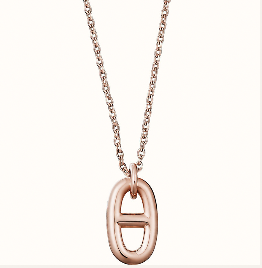 Hermes Necklace, Rose Gold Pendant, New in Box
