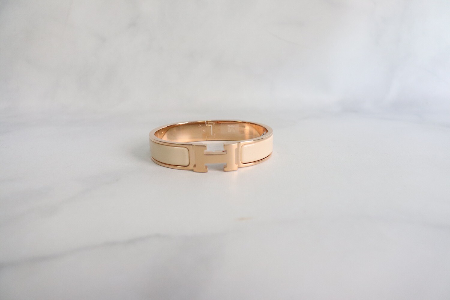 Hermes Clic Clac Bracelet, Beige Nacre, Rose Gold Hardware, PM Size, New in Box