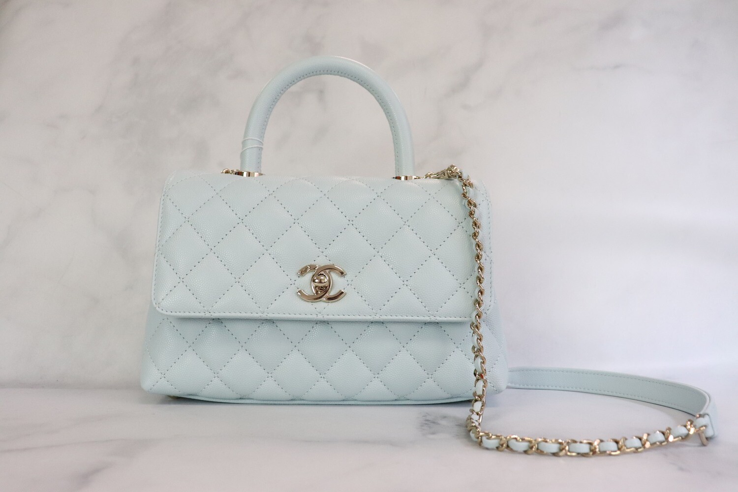 Chanel Coco Mini Blue Caviar Leather, Gold Hardware, New in Box MA001